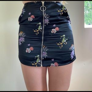 Black satin mini skirt